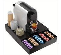 Organizador de cápsulas de café negro de una sola con cajón, diseñado para almacenamiento en encimeras de de café de cocina, manteniendo las cápsulas organizadas para amantes del café en el hogar