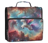 Organizador de carpetas con cremallera, bonito espacio de nebulosa de unicornio, carpetas de 1 1/2 pulgadas, 3 anillas, bolsa de carpeta con correa para portafolios escolar y soporte para carpetas de