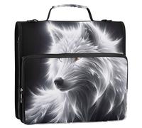 Organizador de carpetas con cremallera para estudiantes, 3 anillas, 3,8 cm, anillo en D, color blanco y negro, estuche de almacenamiento con asa, con correa, bolsa de escuela secundaria