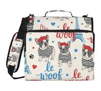 Organizador de cartera de almacenamiento todo en uno, diseño de bulldog francés a rayas, carpeta de 3 anillos con funda para laptop para trabajadores de oficina