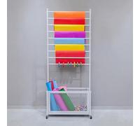 Organizador de cintas, gran capacidad, de metal, móvil, para rollos de vinilo o tela, con cesta de almacenamiento, organizador para envolver regalos(White,90 * 35 * 170cm)