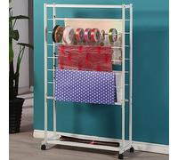 Organizador de cintas, soporte para papel de regalo, carrito de almacenamiento de cintas de metal con ruedas para sala de manualidades, soporte para bufandas, expositor de artículos de manualidades,