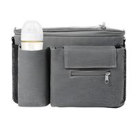 Organizador de cochecito con portavasos integrados, correas antideslizantes y fijación segura. Almacenamiento impermeable para bebés, niños y padres