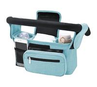 Organizador de cochecito de bebé, bolsa de almacenamiento multifuncional con 2 portavasos, correa para el hombro, bolsillo desmontable, ajuste universal para todos los modelos de cochecito (azul)