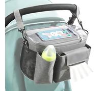 Organizador de cochecito | Organizador de chupete de cochecito con compartimento para bebidas, bolsa transparente impermeable con control táctil para bebés y padres