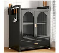 Organizador de cocina con escurridor, estante de secado de platos, aparador de despensa con puertas y estantes de vidrio, soporte de utensilios de metal para taquilla, soporte para copas de vino