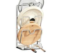 Organizador de cocina para encimera, tapa de cacerola de acero inoxidable de varios niveles y estante para utensilios de cocina, almacenamiento versátil para ollas, platos, tazones, tablas de cortar,