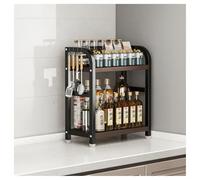 Organizador de cocina y especias, estante grande multifuncional de 2 niveles hecho de acero al carbono con patas y ganchos ajustables, estante para tabla de cortar, para armarios de despensa (b-2