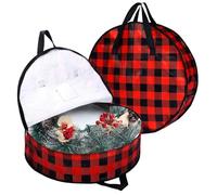 Organizador de coronas navideñas - Bolsa de almacenamiento con cremallera de 70 cm, portador protector decorativo a cuadros, caja de corona reutilizable con asa, almacenamiento de decoración navideña