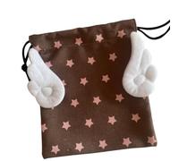 Organizador de cosméticos con cordón, decorativo, con diseño de estrellas y alas, de lona, a prueba de polvo, para viajes, esencial, portátil, a prueba de polvo, azul con estrellas, Talla única