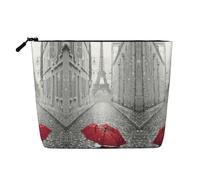 Organizador de cosméticos con diseño de la Torre Eiffel de París Street Rojo, bolsa grande de cáñamo falso, resistente al agua, bolsa con cremallera para viajes diarios