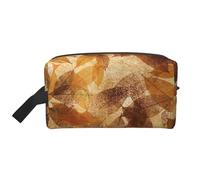 Organizador de cosméticos de Gran Capacidad, Bolsa de Maquillaje de Viaje para Mujer, Color marrón, Beige y Dorado con Hojas de Lino otoñal.