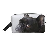 Organizador de cosméticos de Gran Capacidad, Bolsa de Maquillaje de Viaje para Mujer, con un Adorable Cachorro de Bulldog francés Negro.