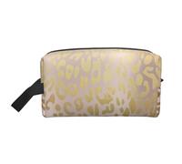 Organizador de cosméticos de Gran Capacidad, Bolsa de Maquillaje de Viaje para Mujer, de Acero Metalizado Rosa Dorado con Estampado de Leopardo y Piel de Animal.