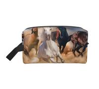 Organizador de cosméticos de Gran Capacidad, Bolsa de Maquillaje de Viaje para Mujer, diseño de Caballo Salvaje Corriendo contra una tormenta de Arena.