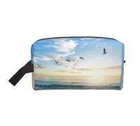 Organizador de cosméticos de Gran Capacidad, Bolsa de Maquillaje de Viaje para Mujer, diseño de Gaviota, Cielo Azul, Nubes Blancas