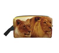 Organizador de cosméticos de Gran Capacidad, Bolsa de Maquillaje de Viaje para Mujer, diseño de león y Leona africanos.