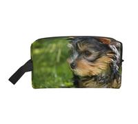 Organizador de cosméticos de Gran Capacidad, Bolsa de Maquillaje de Viaje para Mujer, diseño de Yorkshire Terrier, Hierba Verde y Perros adorables.