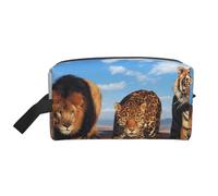 Organizador de cosméticos de Gran Capacidad, Bolsa de Maquillaje de Viaje para Mujer, Estampado de león, Leopardo y Tigre luchando por Comida.