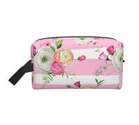 Organizador de cosméticos de Gran Capacidad con diseño de Flores y Rayas Rosas, Neceser de Viaje para Mujer.