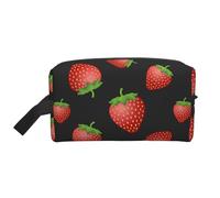 Organizador de cosméticos de Gran Capacidad con Estampado de Fresas Rosa Fresa, Neceser de Viaje para Mujer