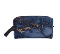 Organizador de cosméticos de Gran Capacidad con Estampado de mármol Azul Marino y Cobre sintético, Neceser de Viaje para Mujer.
