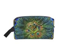 Organizador de cosméticos de Gran Capacidad con Plumas de Pavo Real, Neceser de Viaje para Mujer