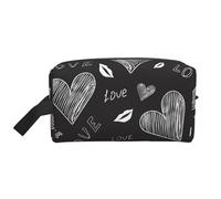 Organizador de cosméticos de Gran Capacidad con Texto Love y Corazones Escritos a Mano, Neceser de Viaje para Mujer.