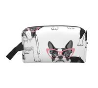Organizador de cosméticos de Gran Capacidad, Neceser de Viaje para Mujer con diseño de Bulldog francés Negro y Gafas Rosas, Perro Blanco