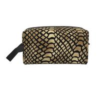 Organizador de cosméticos de Gran Capacidad, Neceser de Viaje para Mujer, con diseño de Serpiente Africana, Color Negro Dorado y Piel de pitón Sepia.