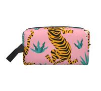 Organizador de cosméticos de Gran Capacidad, Neceser de Viaje para Mujer, con diseño de Tigres asiáticos, Dorado, Naranja y Negro.