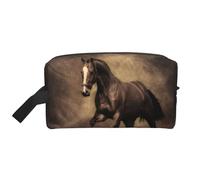 Organizador de cosméticos de Gran Capacidad, Neceser de Viaje para Mujer, diseño de Caballo Corriendo y café