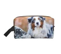 Organizador de cosméticos de Gran Capacidad, Neceser de Viaje para Mujer, diseño de Pastor Australiano, Nieve, Invierno, Perros Hermosos