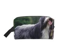 Organizador de cosméticos de Gran Capacidad, Neceser de Viaje para Mujer, diseño de Perro Barbudo, Color Gris Rizado, con diseño de Collie Barbudo.