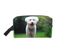 Organizador de cosméticos de Gran Capacidad, Neceser de Viaje para Mujer, diseño de Perro, Color Blanco, con diseño de Bichón Frisé Bokeh y Perros de Parque.