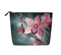 Organizador de cosméticos de primavera suave y fresca con flores de orquídea, bolsa grande de cáñamo falso, resistente al agua, bolsa con cremallera para viajes diarios