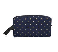 Organizador de cosméticos Moderno y Elegante con Lunares Dorados en Azul Marino de Gran Capacidad, Neceser de Viaje para Mujer.