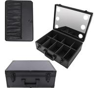 Organizador de cosméticos multifuncional, estuche de maquillaje de tren de gran capacidad, con espejo iluminado por LED, kit de herramientas divisor extraíble, soporte para brochas de maquillaje,(Larg