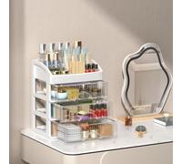 Organizador de cosméticos multifuncional para tocador, caja de almacenamiento de ABS transparente con separadores ajustables, organizador de tocador que ahorra espacio para el hogar y el baño