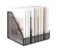 Organizador de cuadernos Rack vertical metálico dividido en 4 | Organizador de libros para oficina, hogar, aula, estudiante, casillero, estantería, biblioteca, tapa de color negro