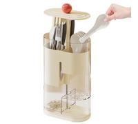 Organizador de cubiertos - Cesta de almacenamiento multifunción con separadores y bandeja de drenaje, compartimento separado, contenedor para palillos para mostrador