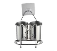 Organizador de cubiertos de cocina montado en la pared de acero inoxidable 304 - Soporte doble con escurridor para cucharas, tenedores para cuchillos, ahorro de espacio para estantería, plata, 19 x