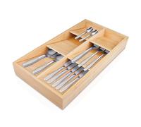 Organizador de Cubiertos, Organizador de Cubiertos para Cajones, Organizador de Cajones de Cubiertos de Bambú, Bandeja de Cubiertos de Bambú con 6 Compartimentos, Separador Cajones
