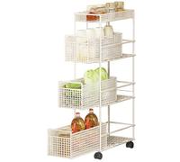 Organizador de despensa de Cocina de 12/16/24 cm, de Metal, Compacto, con Cesta extraíble, Ideal para Espacios Estrechos (Blanco, 50 x 24 x 98,5 cm)