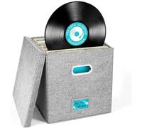 Organizador de Discos Vinilo, Caja Almacenamiento Plegable con múltiples Compartimentos y Tapa para Discos(Gray)