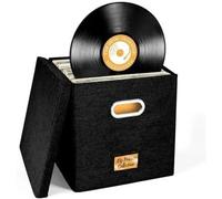 Organizador de Discos Vinilo, Caja Almacenamiento Plegable con múltiples Compartimentos y Tapa para Discos(Black)