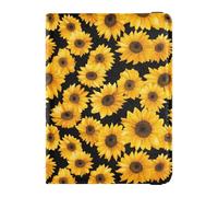 Organizador de documentos de viaje de cuero para pasaporte y tarjetas de vacunación, funda protectora para pasaporte, funda esencial impermeable, Girasoles amarillos sobre fondo negro, 1 size, Moderno