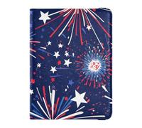 Organizador de documentos de viaje de cuero para pasaporte y tarjetas de vacunación, funda protectora para pasaporte, funda esencial impermeable, Fuegos artificiales de color azul, blanco y rojo 3_4