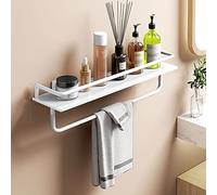 Organizador de ducha de aluminio espacial, estante de baño montado en la pared con soporte para toallas, organizador de almacenamiento flotante a prueba de óxido para el hogar y la cocina, elegante y