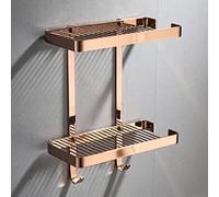 Organizador de ducha de esquina de latón macizo inoxidable con jabonera y gancho, estante de baño montado en la pared para champú, cesta de drenaje y organizador de botellas de condimentos de cocina